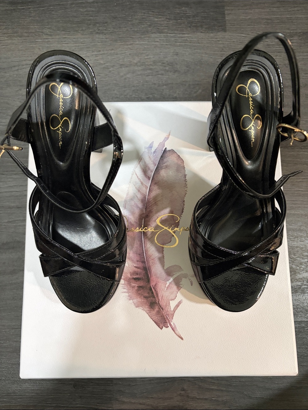 Jessica Simpson Black Patent Crisscross Ankle-Strap Heels